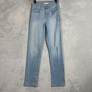 Levis 724 High Rise Straight Jeans Light Wash Distressed Blue W26 L32 18883-0294
